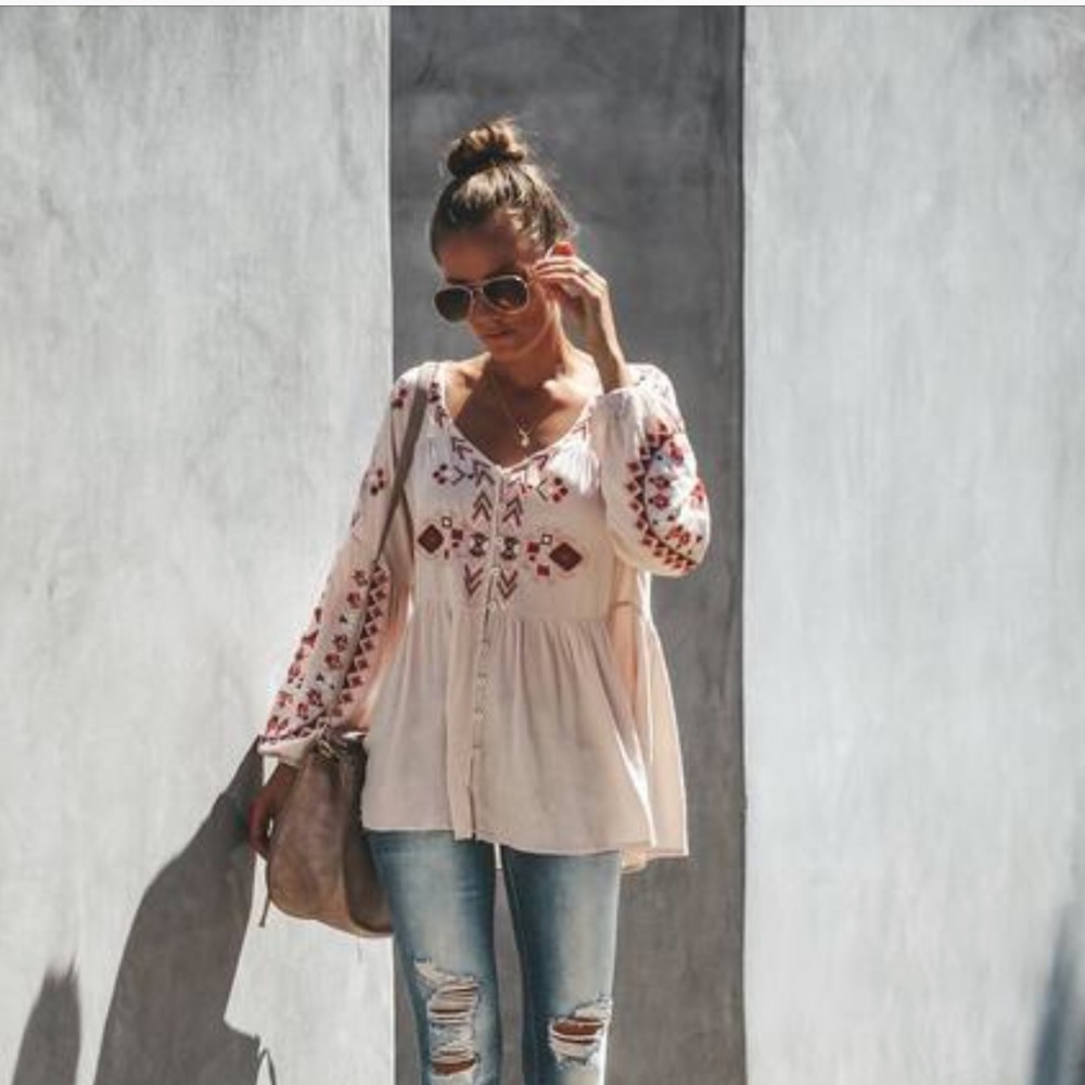 Embroidered Button Down Top
